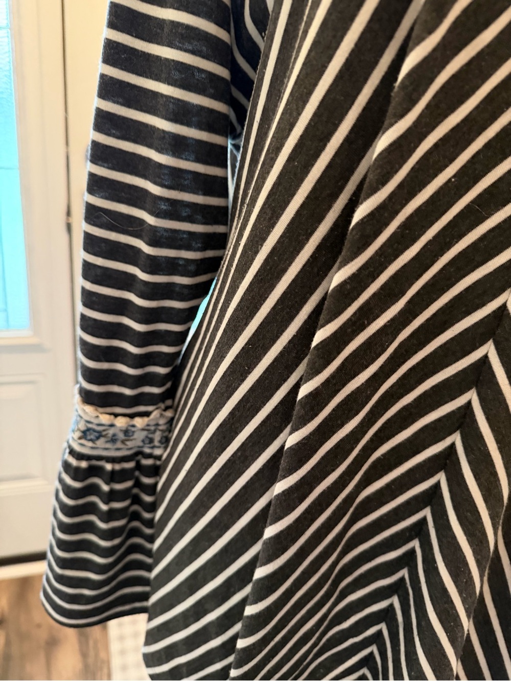 Cato Black and Cream Striped Bell Sleeve Top - Picture 2 of 4